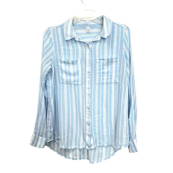 BP striped light blue and white button shirt size M 100% Viscose - Picture 1 of 8